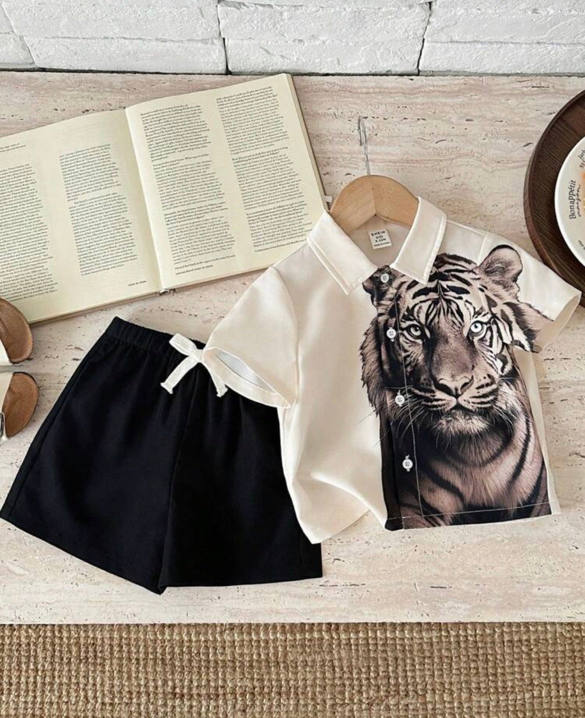 Tiger Print Polo Shirt And Shorts Set