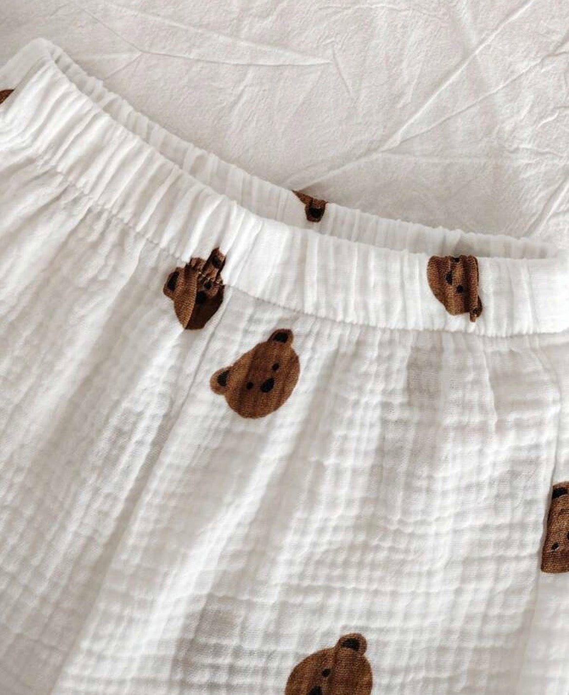 Cartoon Bear Print Short Sleeve Single-Breasted Top And Shorts