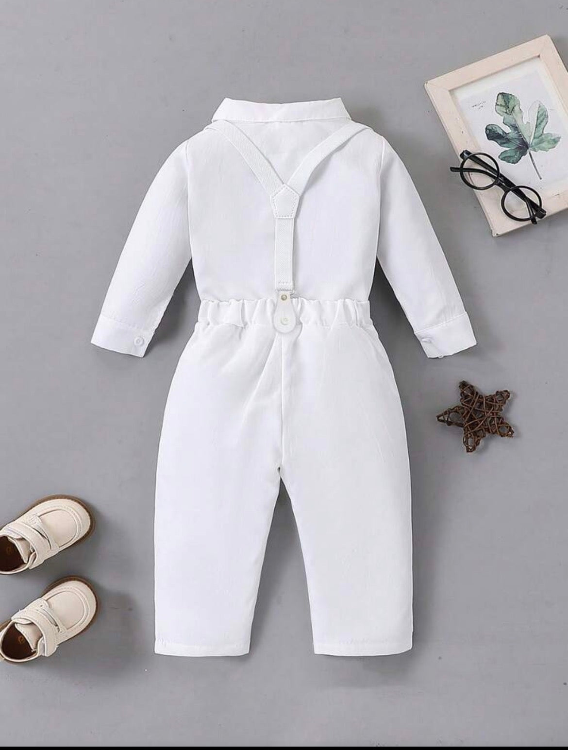 Christening White Shirt+bib overall suit