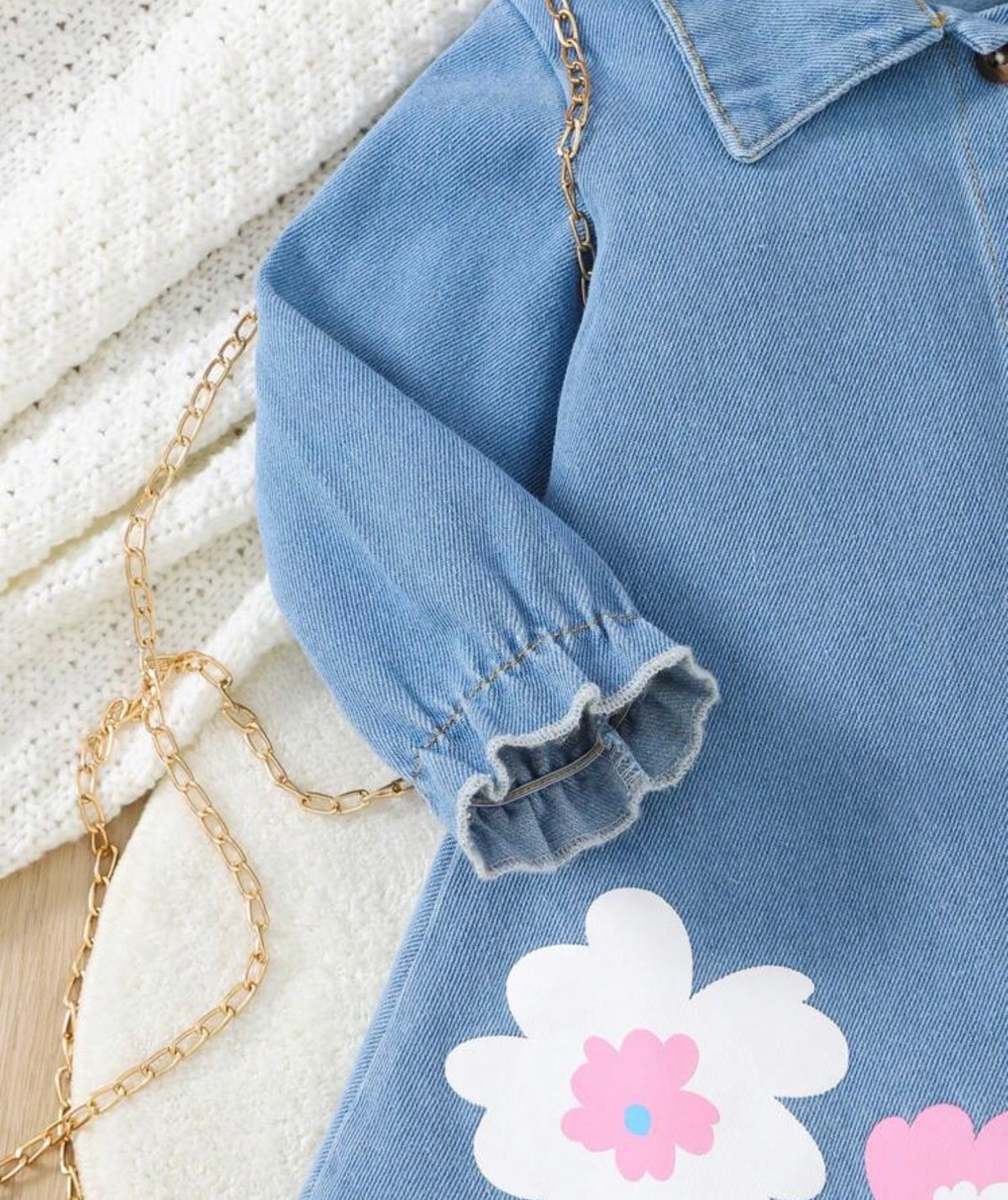 Versatile Washed Blue Denim Dress with hat