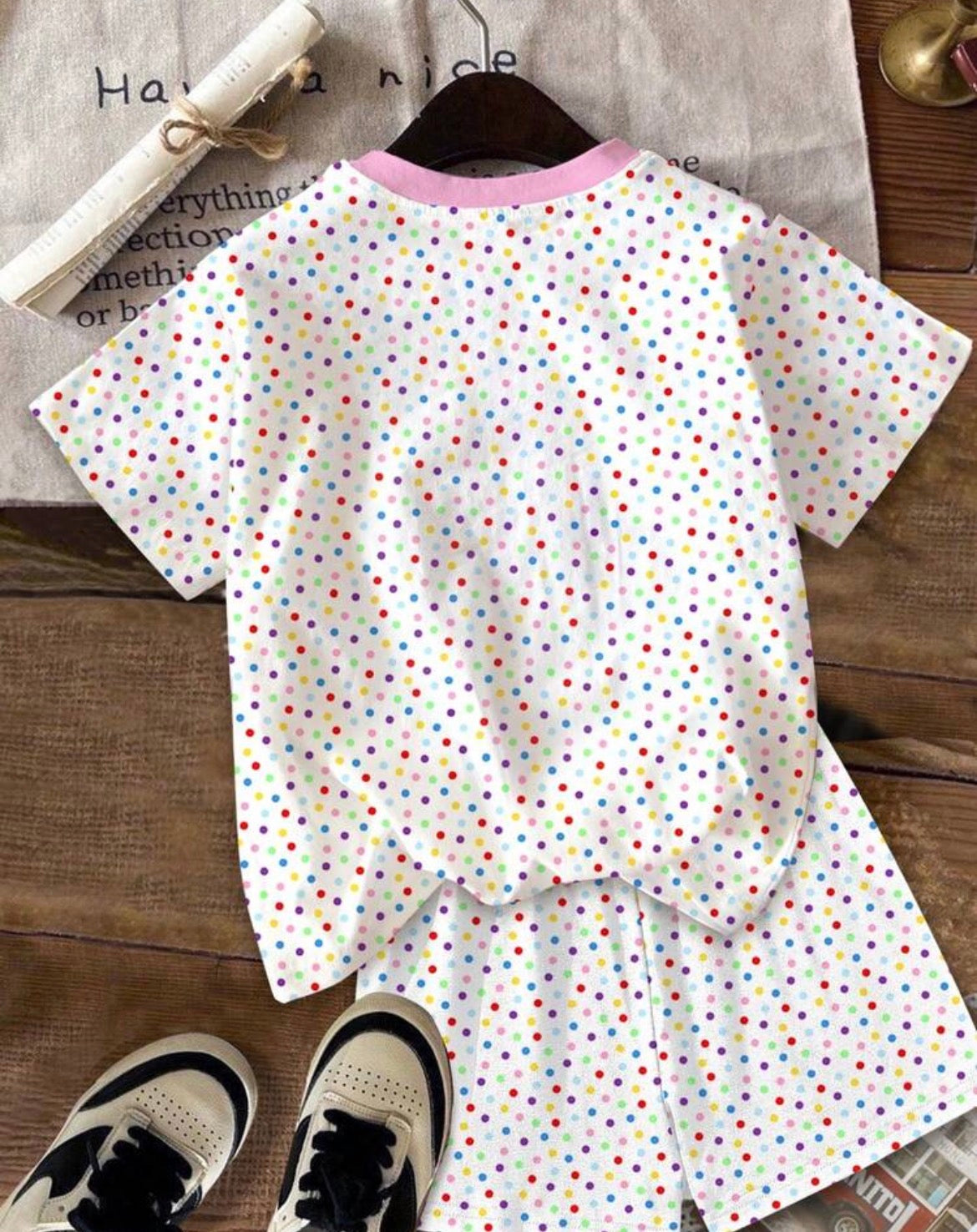 Ice Cream Pattern, Colorful Polka Dot Print shirt and Shorts