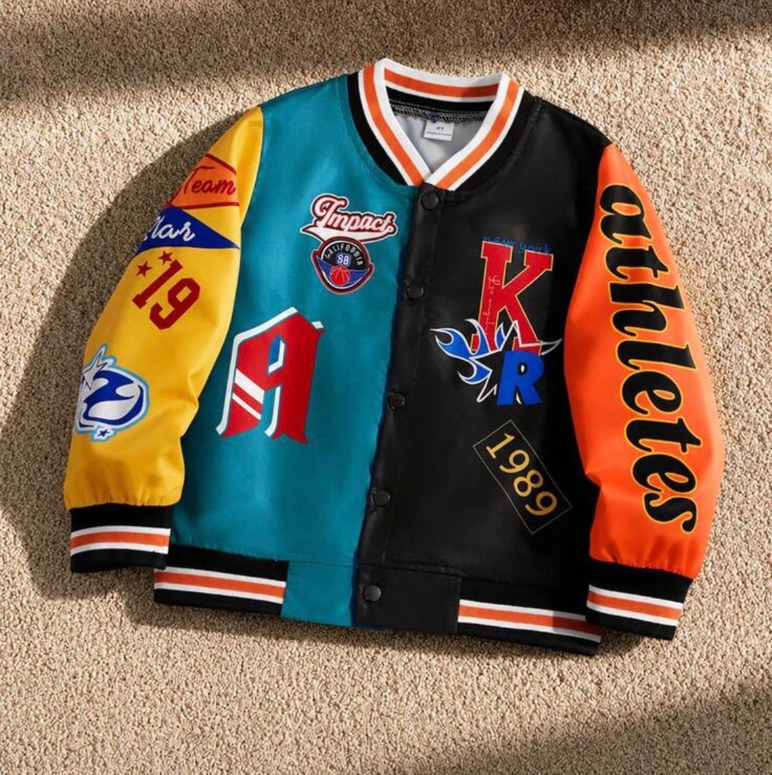 1pc Boy Sports Casual Baseball Jacket With Letter & Number