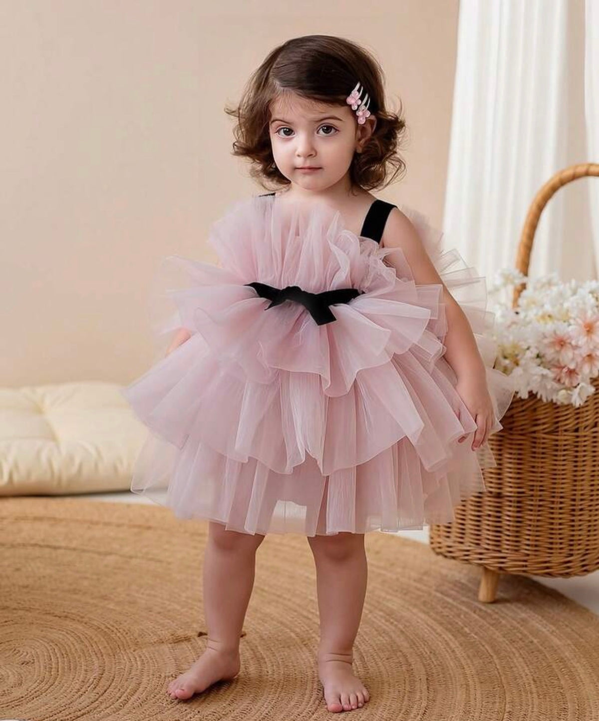 Pink Bow Contrast Color Elegant Party Dress
