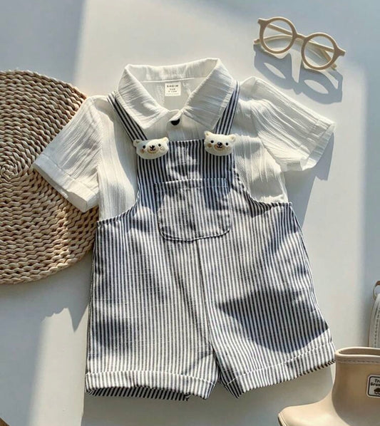 Striped Cartoon 3D Bear Suspender Romper