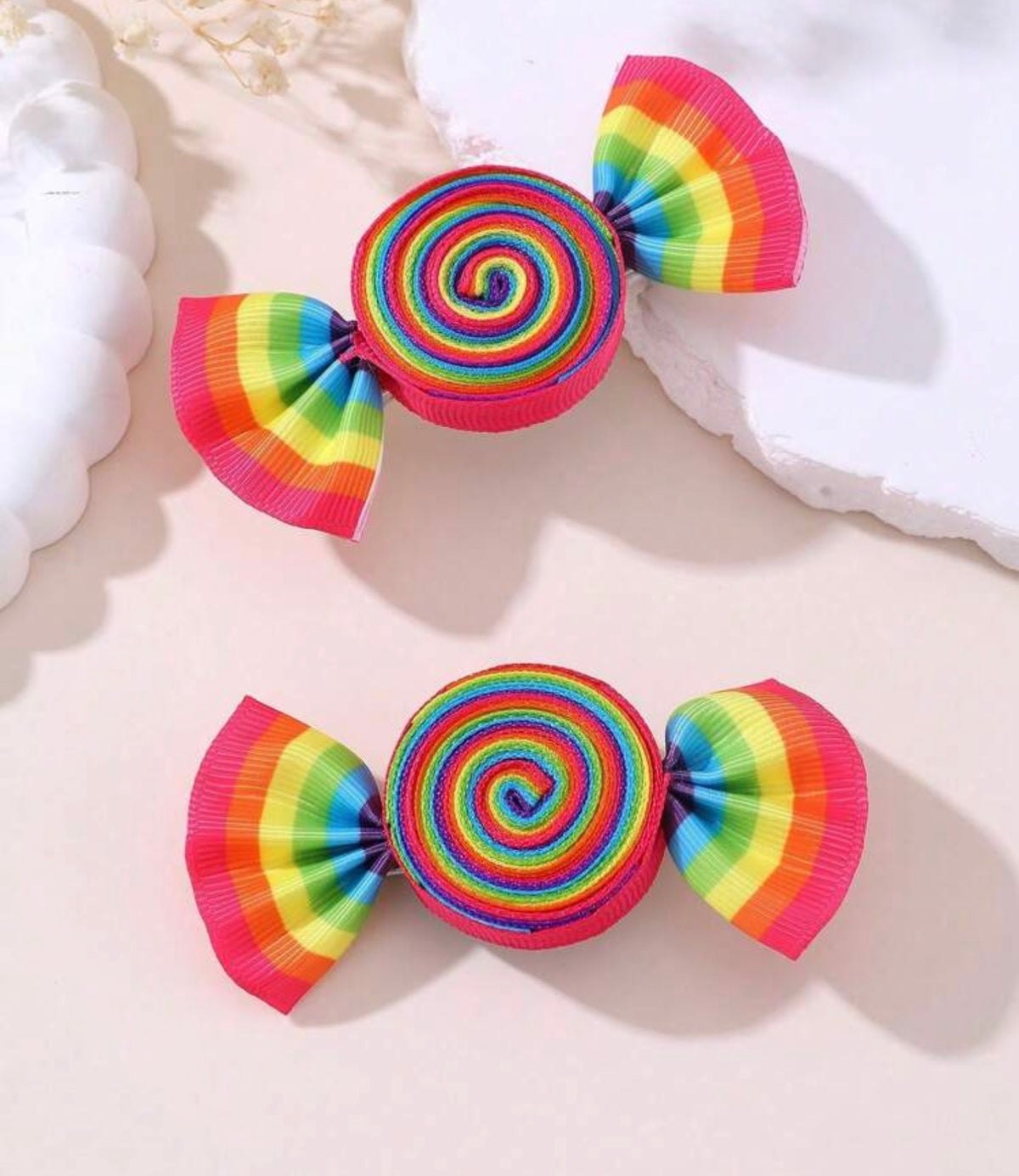 2pcs Colorful Spiral Ribbon Candy-Shaped Hair Clips