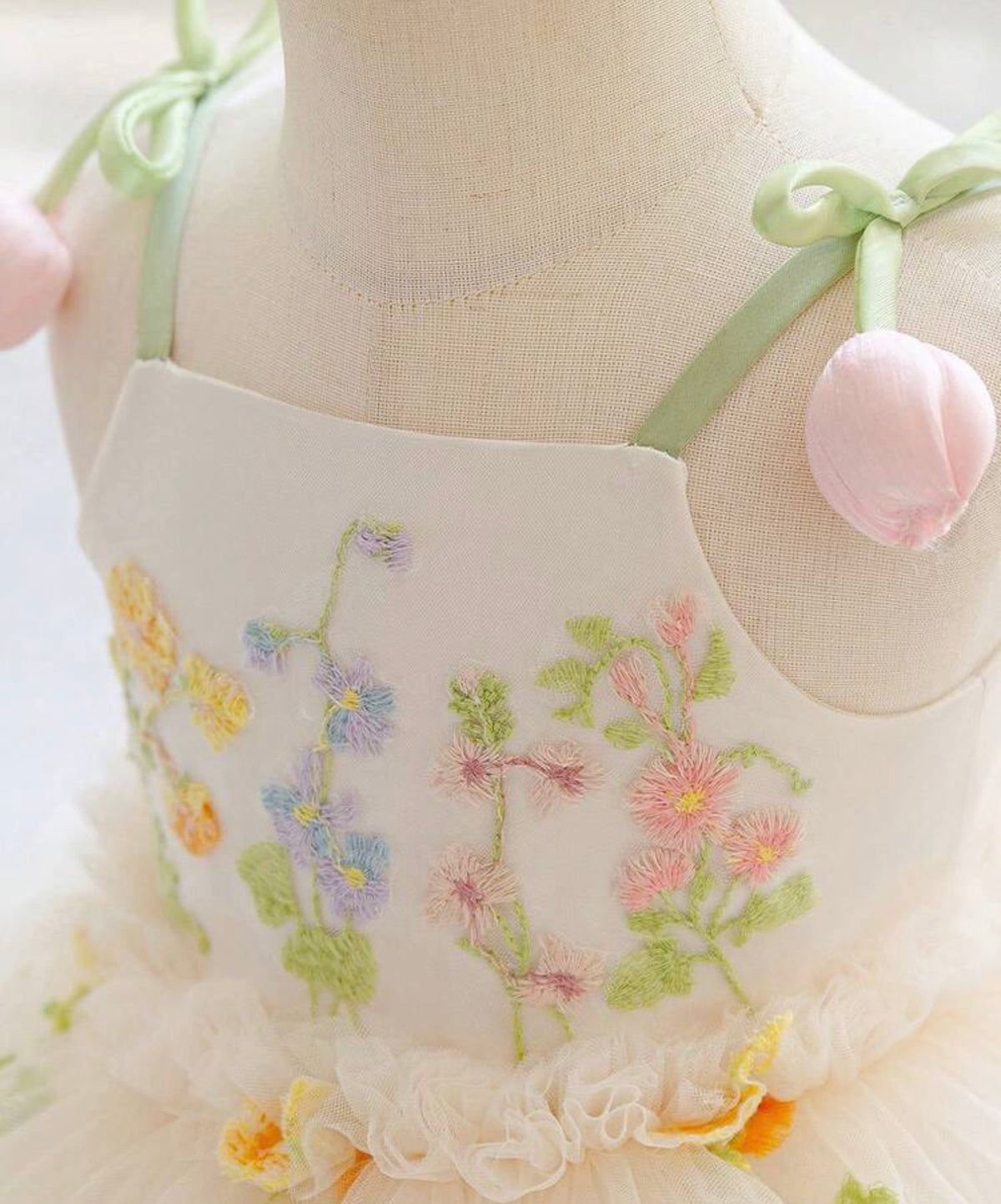 3D Floral Embroidered Princes dress Spaghetti Strap