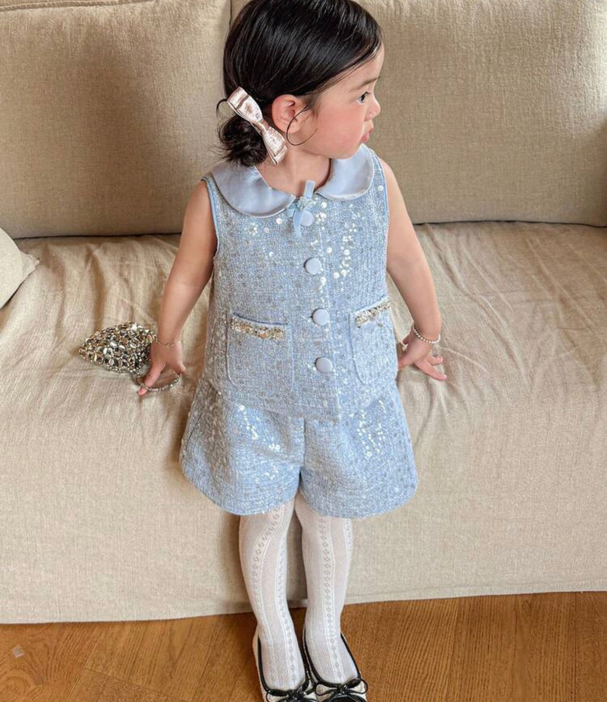 Peter Pan Collar Sophisticated Blue Vest & Shorts 2 Pieces