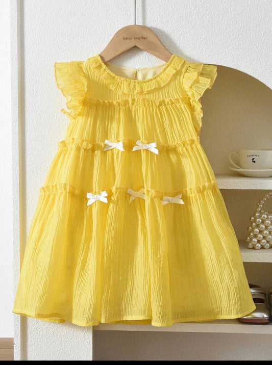 bear leader Layered Mesh Cap Sleeve Cute Bow Dress