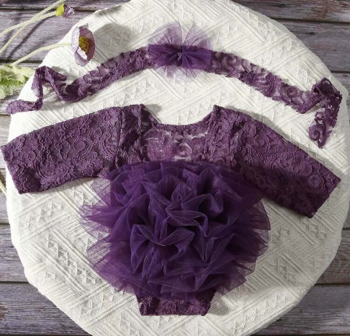2pcs/Set Newborn Backless Triangle Lace Diaper Cover & Flower Headband Photography Prop Outfit