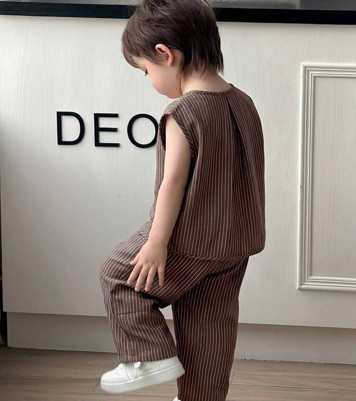 Round Neck Sleeveless Front Button Striped Casual Loose Shirt Set Toddler