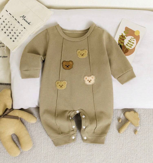 Autumn/Winter Cartoon Bear Animal Print Long Sleeve Romper
