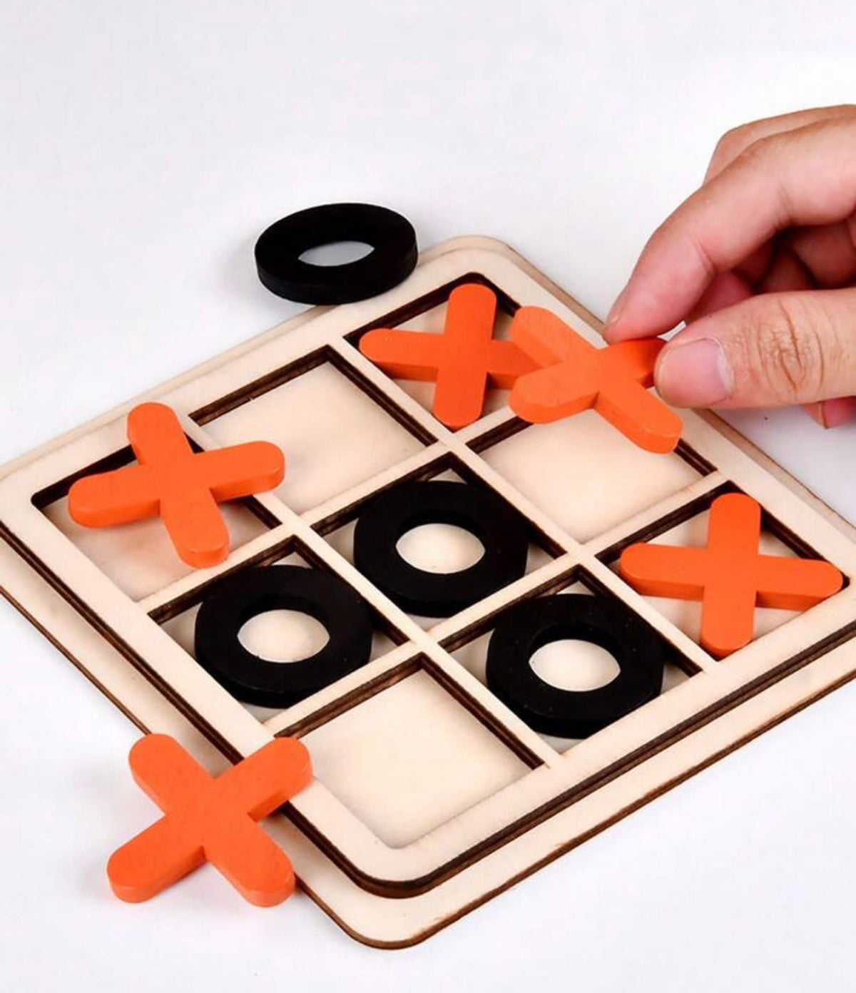 1pc Wooden XO Tic Tac Toe Logic Brain Game, 3-In-A-Row Board Game Toy