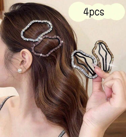 4pcs/ Multicolor Crystal Asymmetrical Shaped Hair Clips