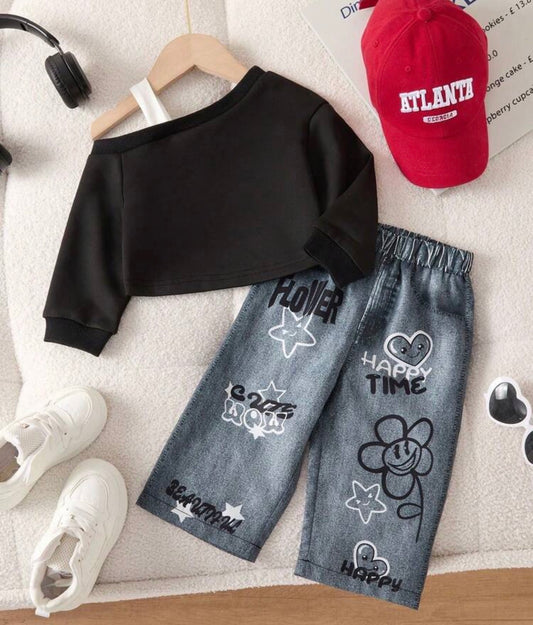 Oblique Shoulder Long Sleeve Sweatshirt And Pants 2-Piece Se