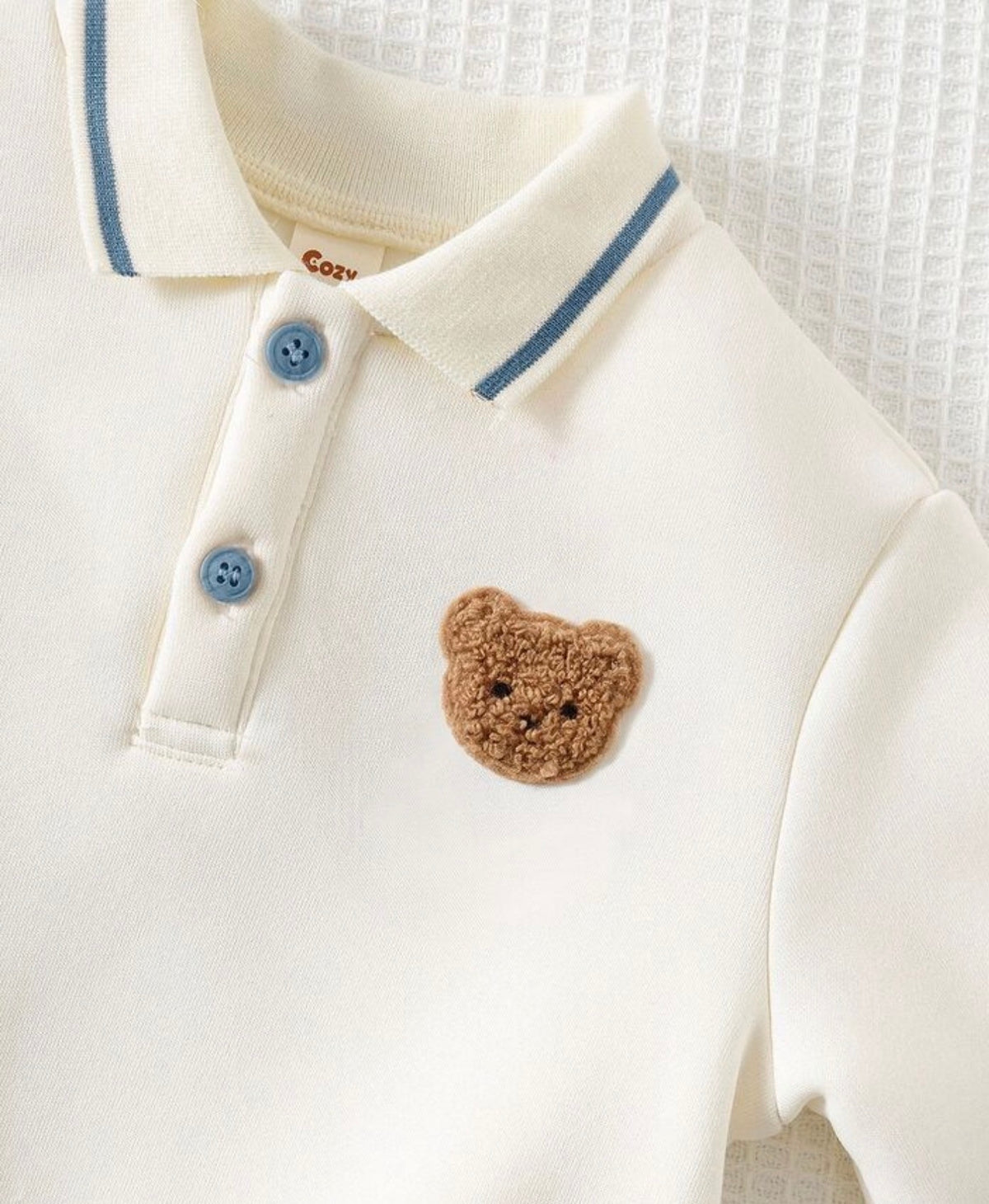 Winter Cartoon Bear Kids Patch Long Sleeve Polo Shirt And Long Pants