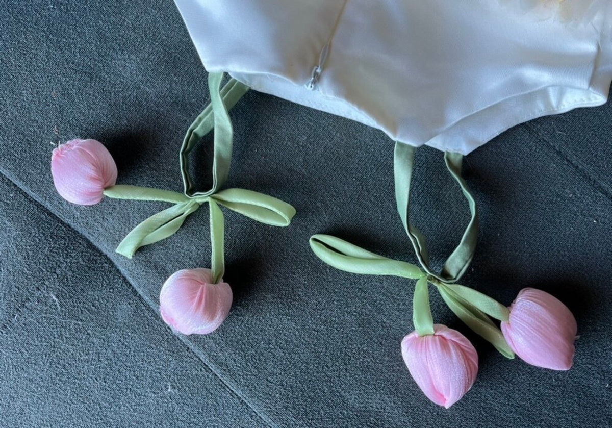 3D Floral Embroidered Princes dress Spaghetti Strap