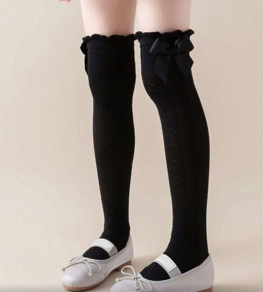 Cotton, 1 Pair  Jacquard Bubble Mouth Knee High Socks