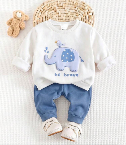 Cartoon Pattern Knitted Soft Leggings 2-Piece Set Blue Winter Comfy Versatile