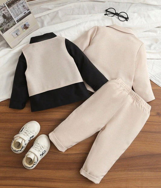4-Piece  Long Sleeve Shirt With Bow Tie, Vest, Long Sleeve Blazer And Pants