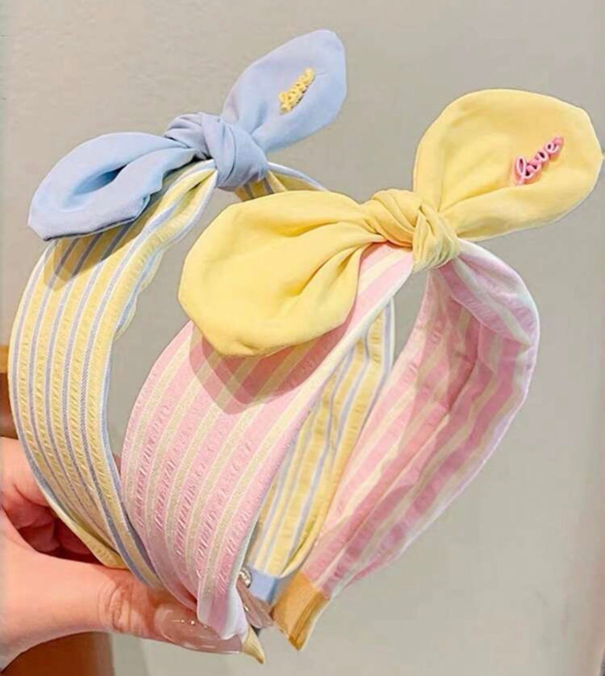 Versatile Rabbit Ear Bow Striped Wide Fabric Headbands