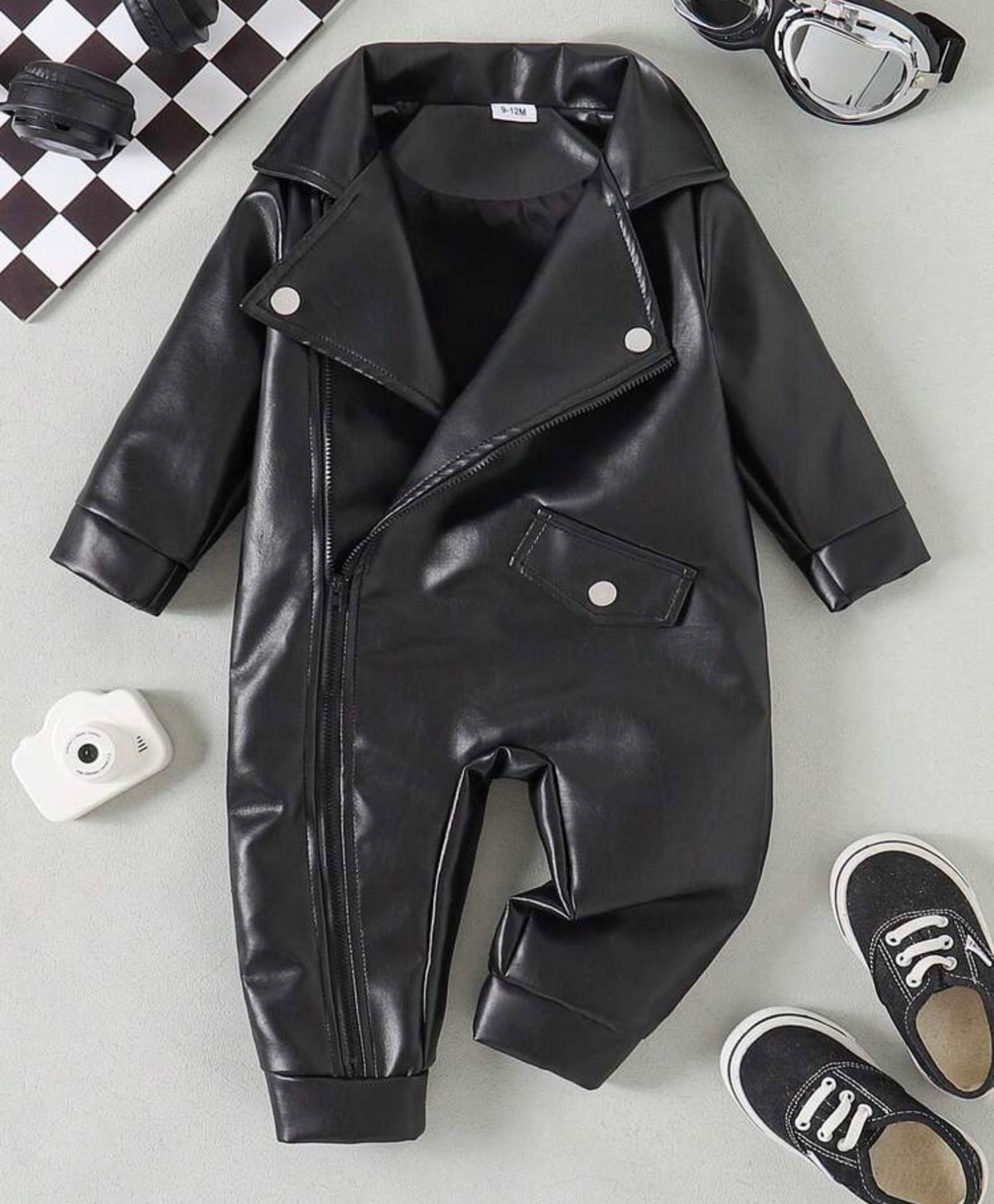 Autumn/Winter PU Leather Long Sleeve Jumpsuit,