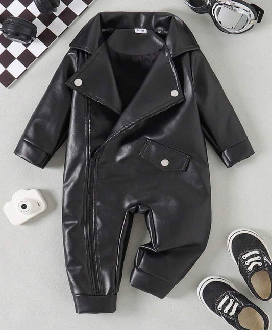 Autumn/Winter PU Leather Long Sleeve Jumpsuit,