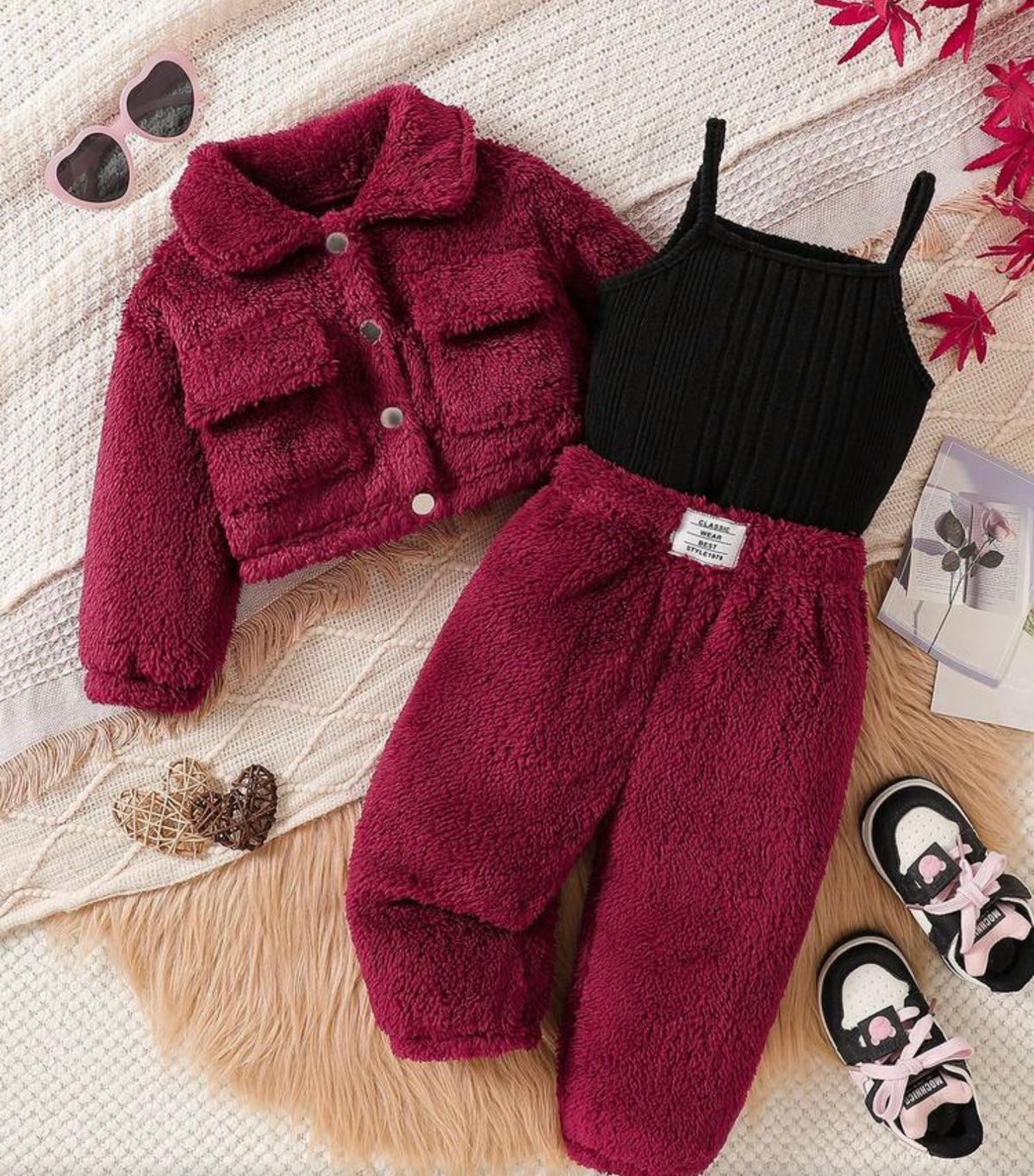 3pcs Winter Set Tank Top Turndown Collar Utility Jacket And Long Pants