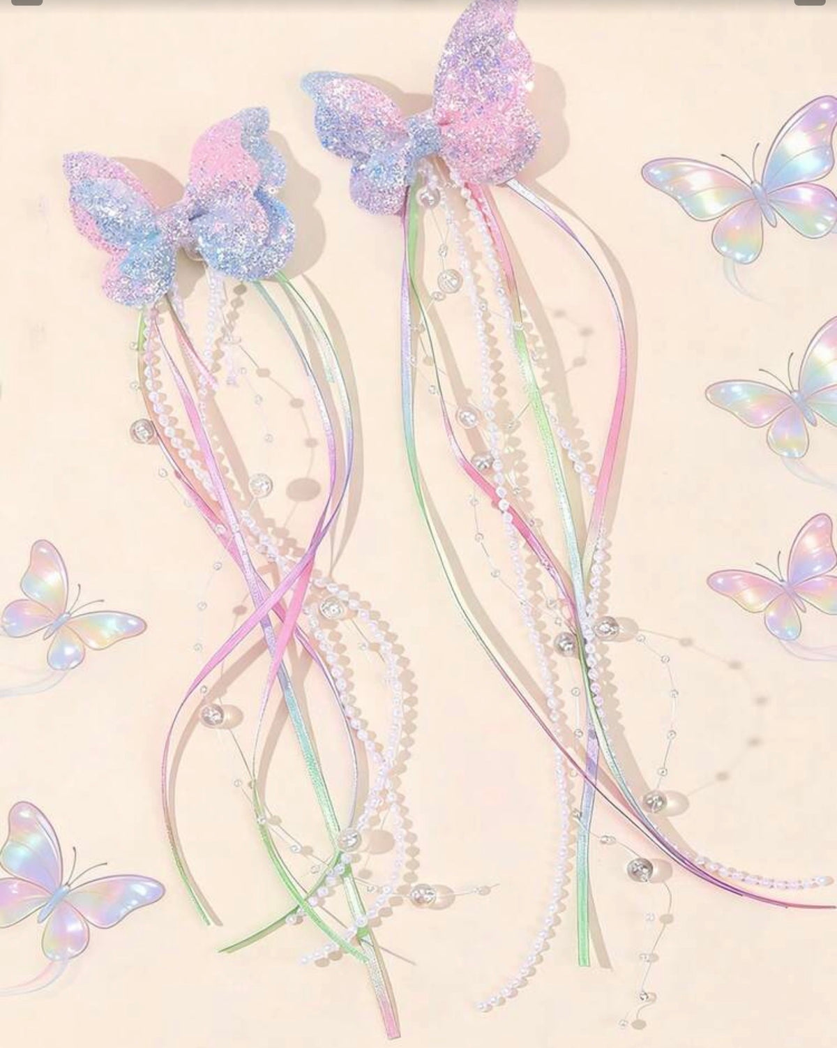 2pcs Shiny Butterfly Tassel Hair Clips