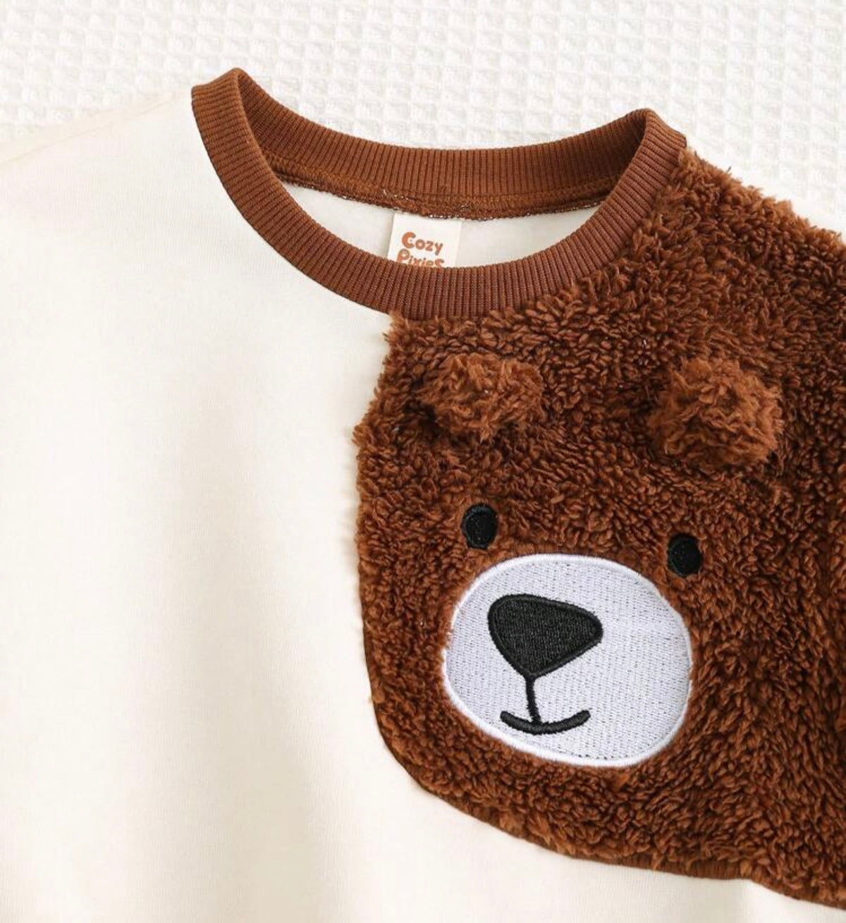 2pcs Cartoon Bear Graphic Crew Neck Pullover Sweatshirt And Pants Set