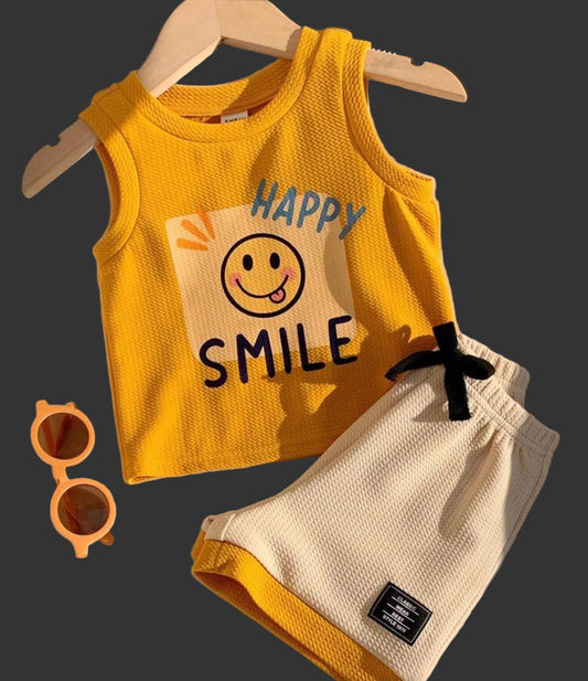 2pcs/Set Versatile Smiling Face Print Knit Tank Top And  Shorts