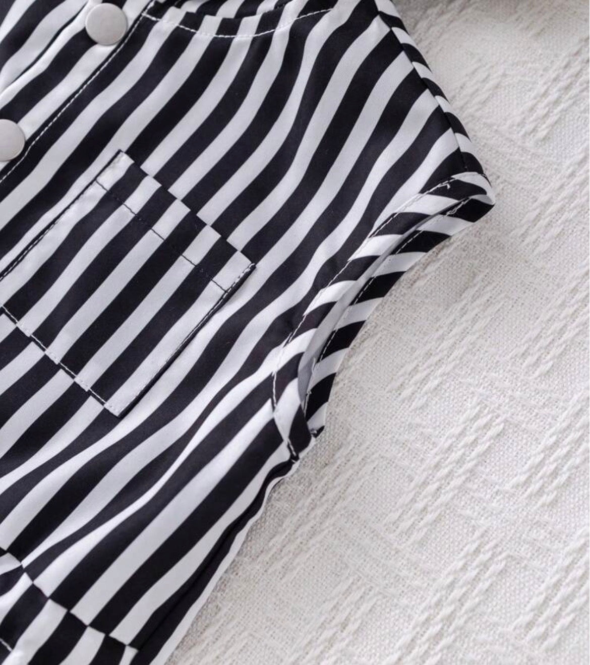 Casual Korea Style Black & White Striped Hooded Jumpsuit Striped Jumpsuit