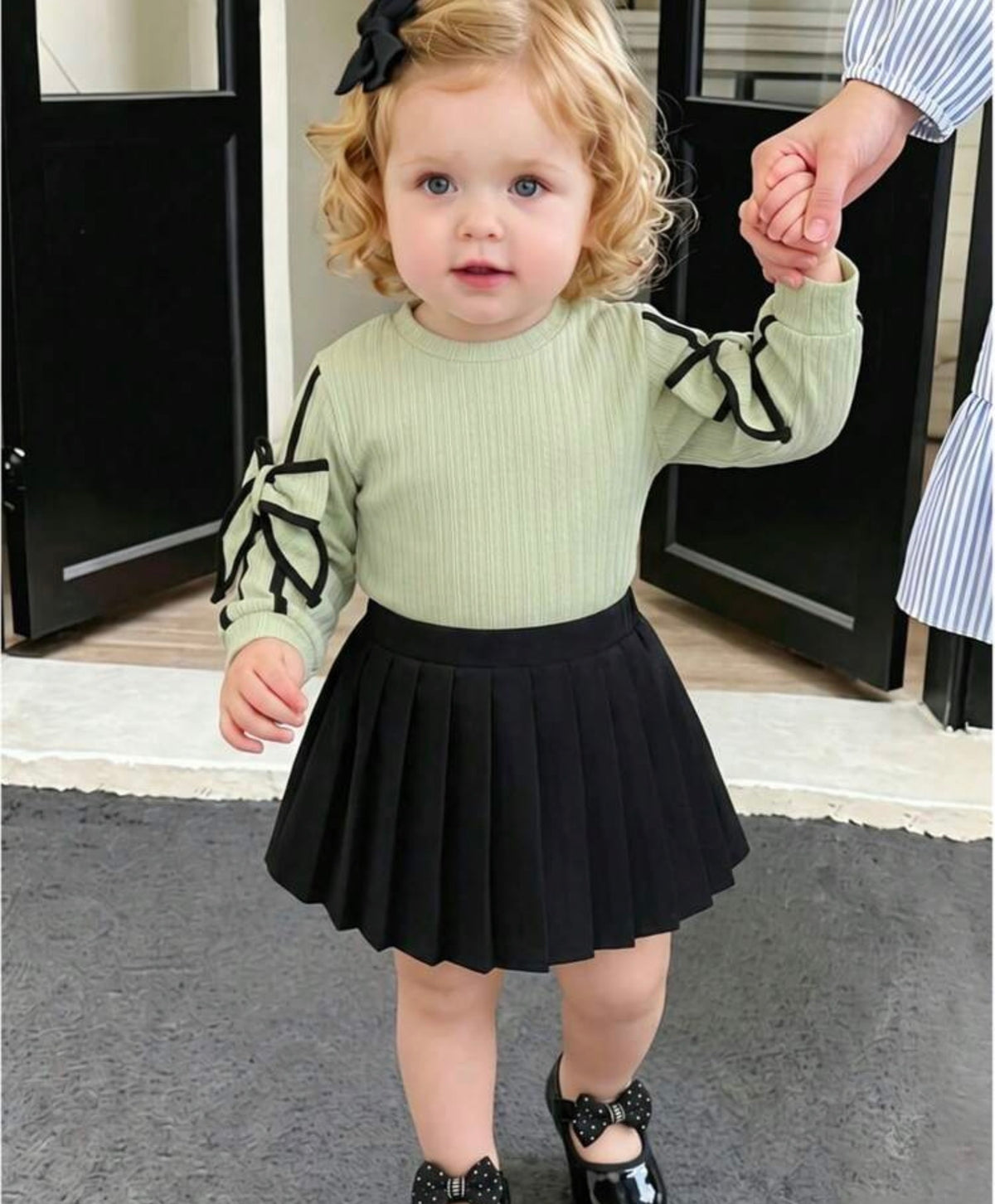 2pcs Preppy Style Knit Long Sleeve Sweatshirt & Skirt Set