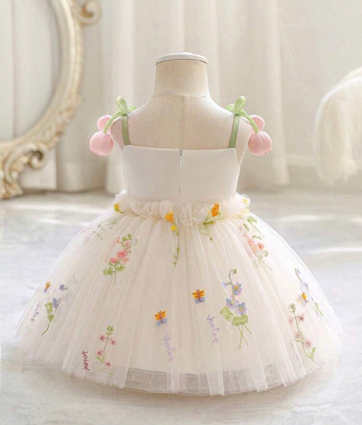 3D Floral Embroidered Princes dress Spaghetti Strap
