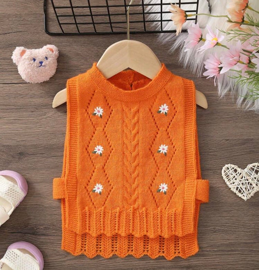 Floral Embroidered Sleeveless Hollow-Out Knitted Cardigan