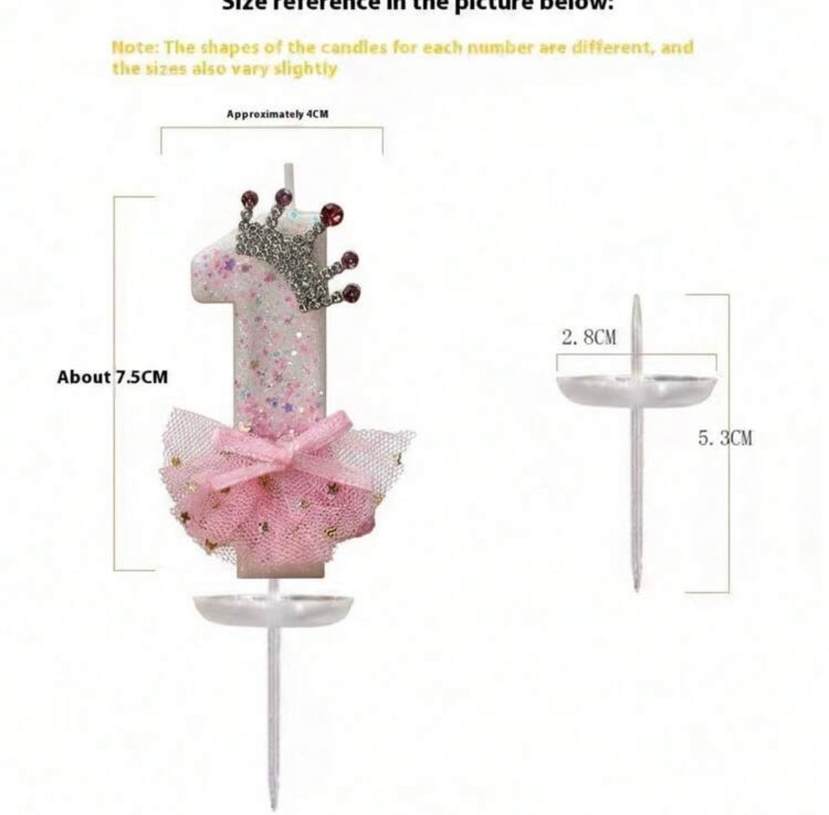 1pc Birthday Number Candle Crown Pink Dress