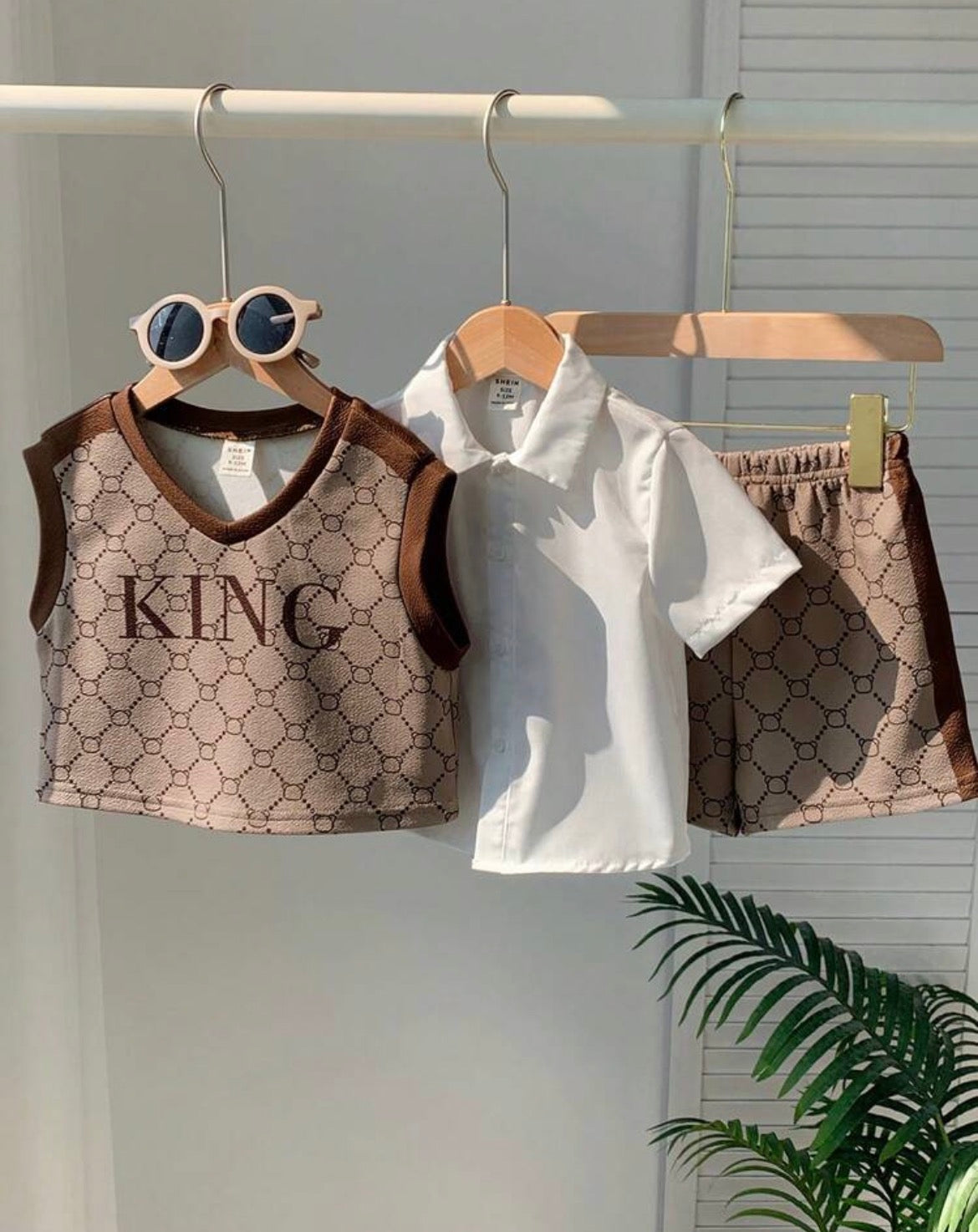 3pcs Baby Boy Casual Cute School Style Khaki Short Sleeve T-Shirt Set