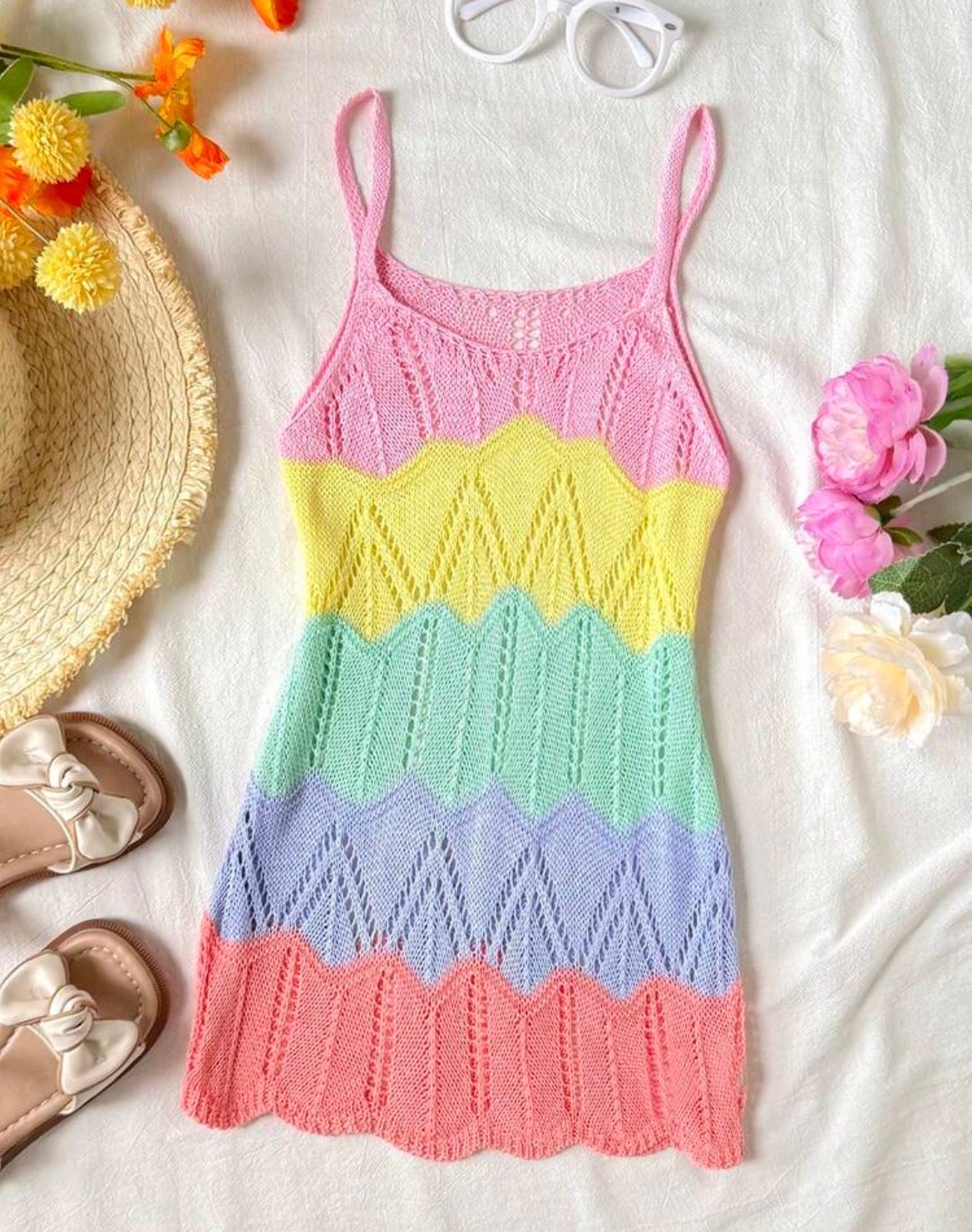 Striped Hollow Out Swimsuit Cover Up