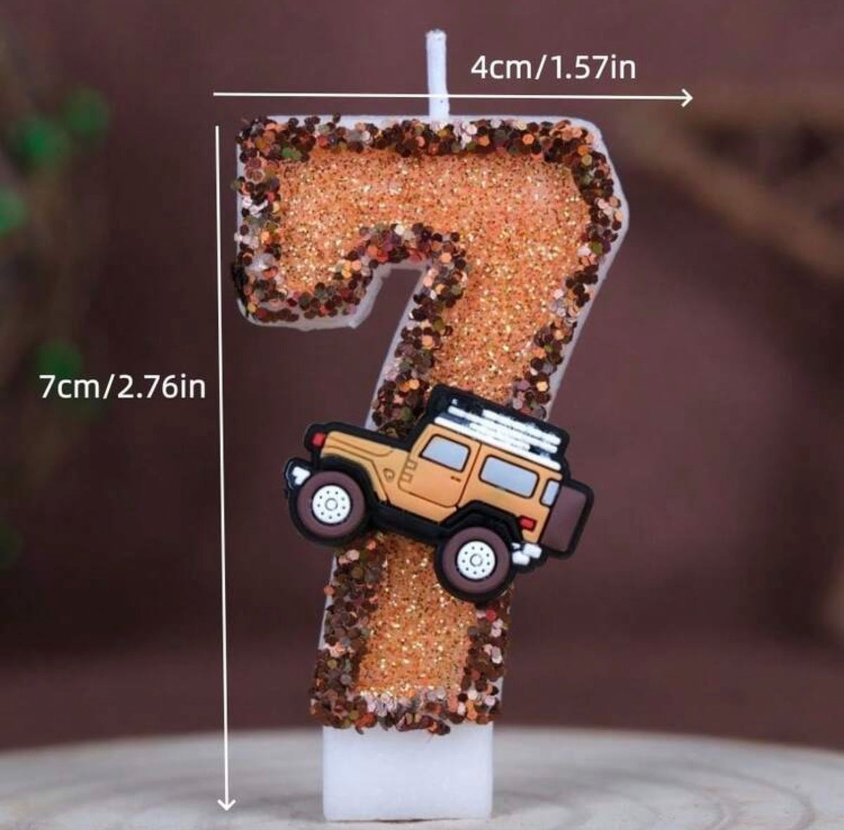 1pc Handmade Outlined Orange Off-Road Vehicle Shaped Glitter Number Candle 0-9