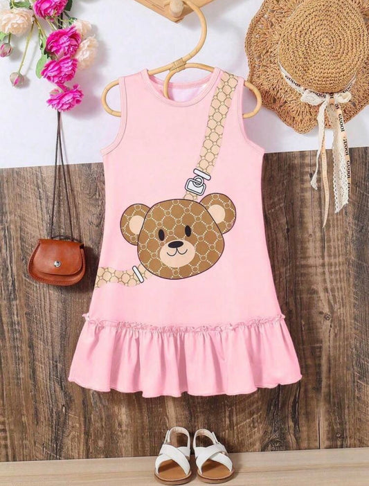Cartoon Bear Print Loose Dress