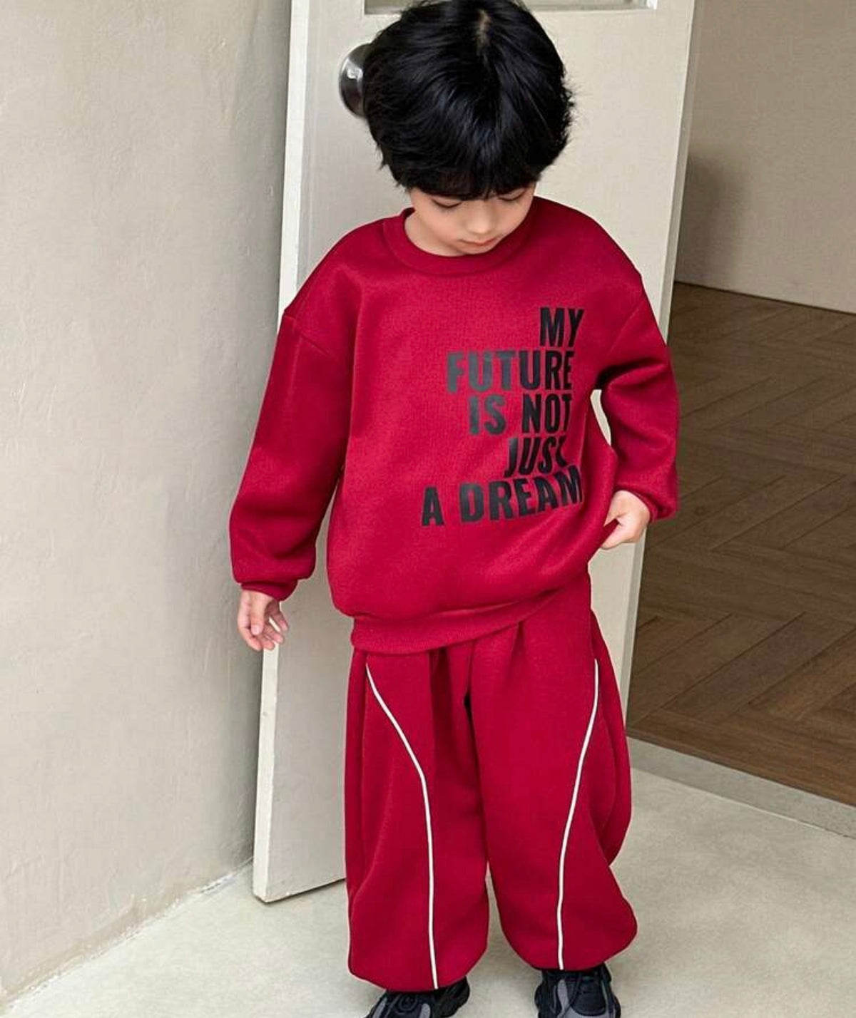 Graphic Crew Neck Long Sleeve Winter Hoodie Sweatshirt And Sweatpants Set