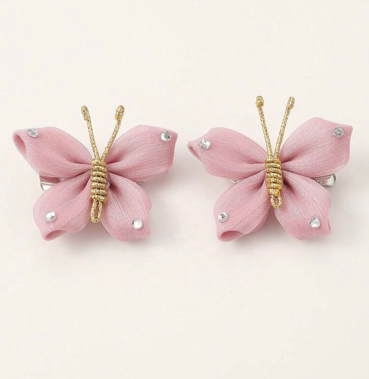 2pcs Girls' Pink Rhinestone Butterfly Hair Clips Set