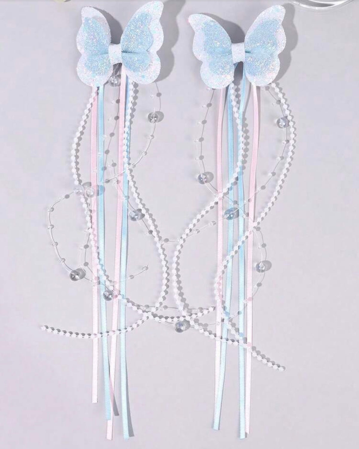 2pcs Shiny Butterfly Tassel Hair Clips
