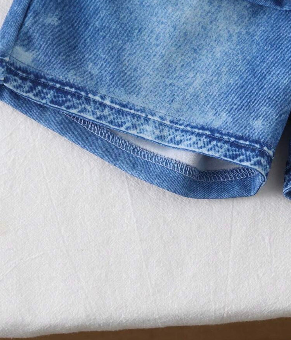 2pcs Denim Print Polo Collar Short Sleeve Shirt And Shorts