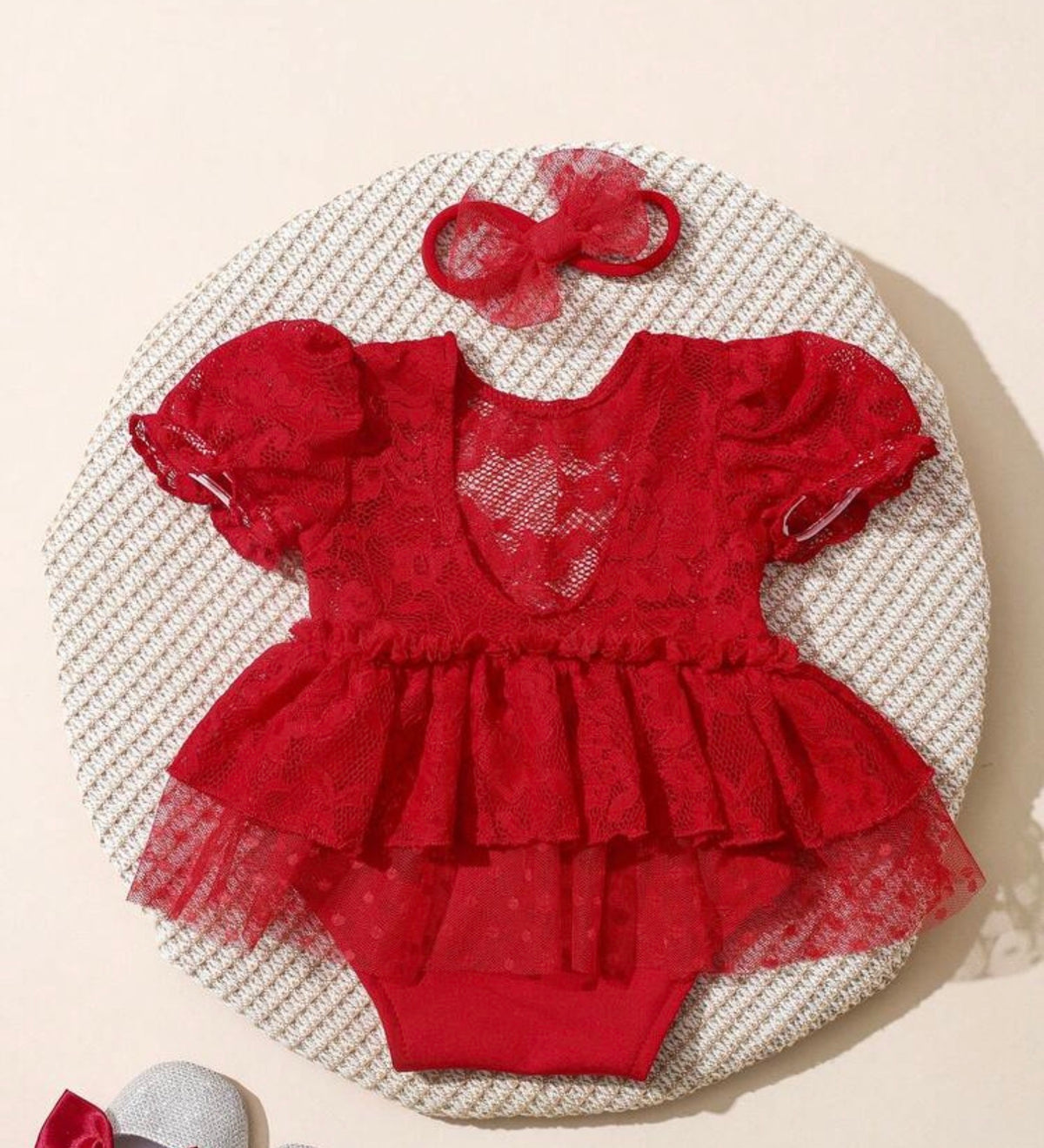 Newborn Baby Girl Red Lace Romper Photography Outfits