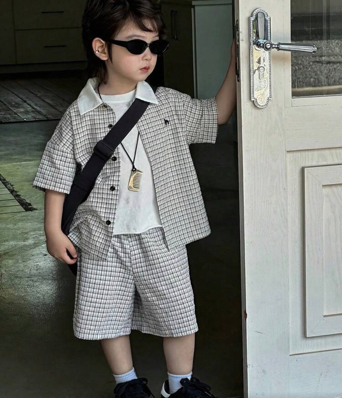 Plaid Short Sleeve Shirt And Shorts