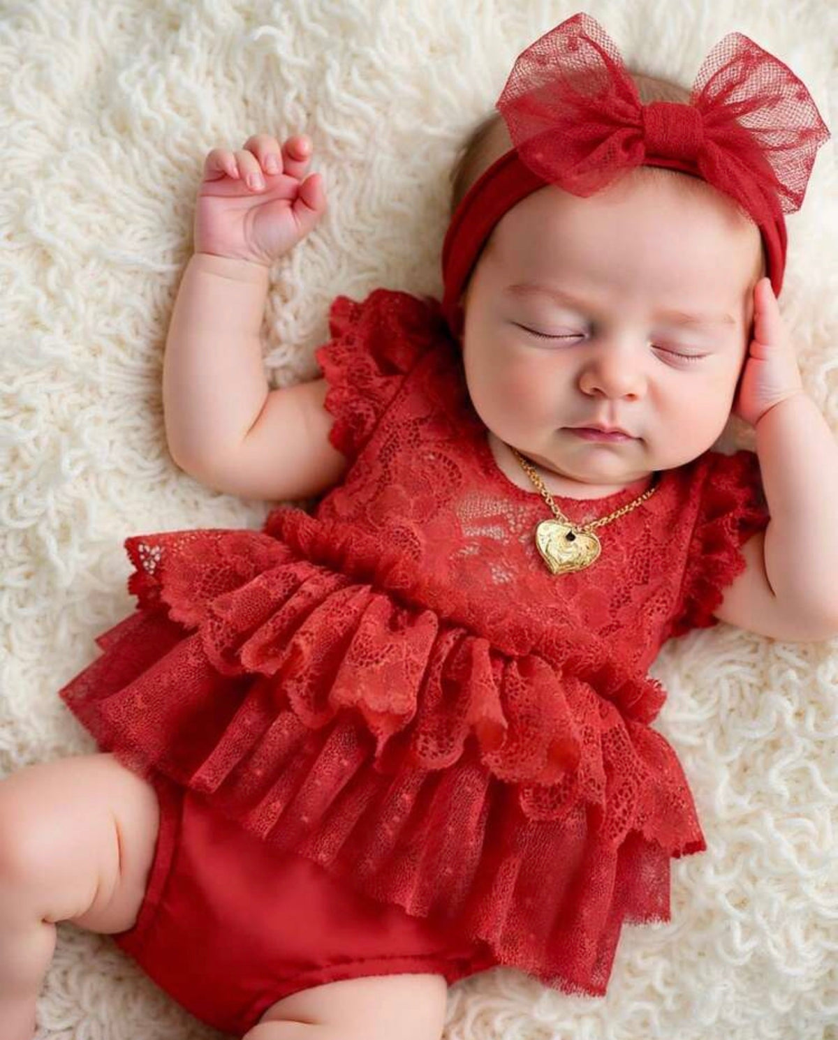 Newborn Baby Girl Red Lace Romper Photography Outfits