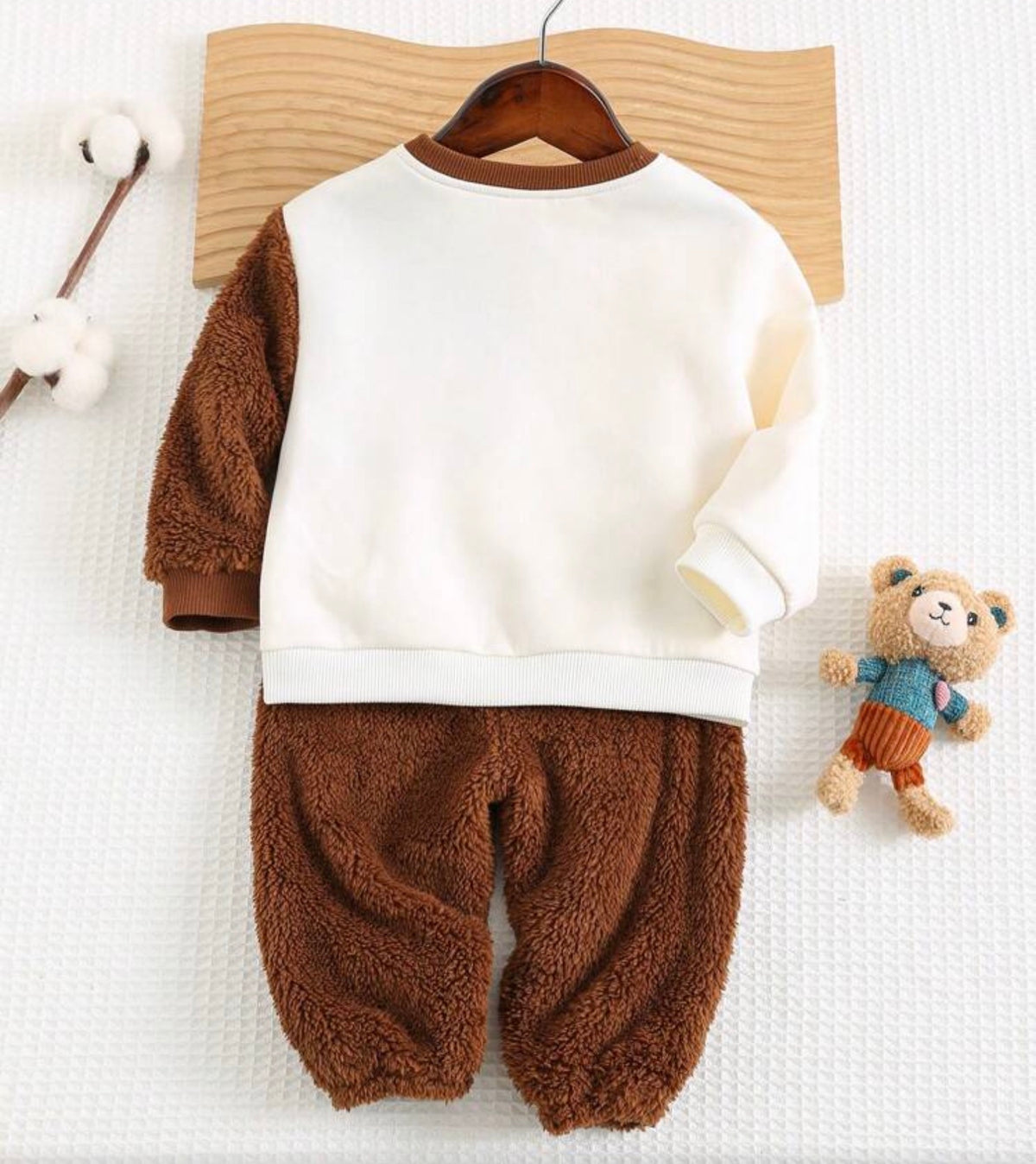 2pcs Cartoon Bear Graphic Crew Neck Pullover Sweatshirt And Pants Set