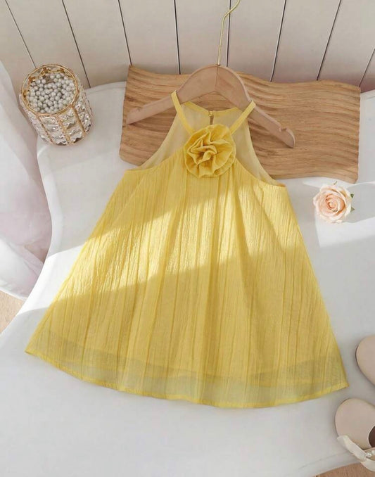 Yellow 3D Floral Halter Neck Dress