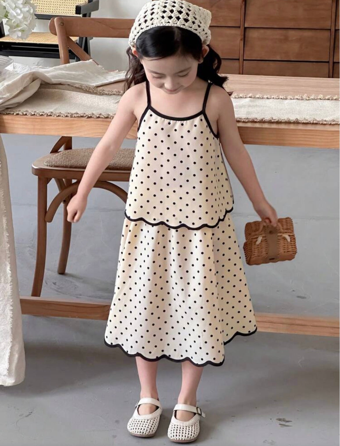 2pcs/Set Polka Dot Sleeveless Top And Skirt
