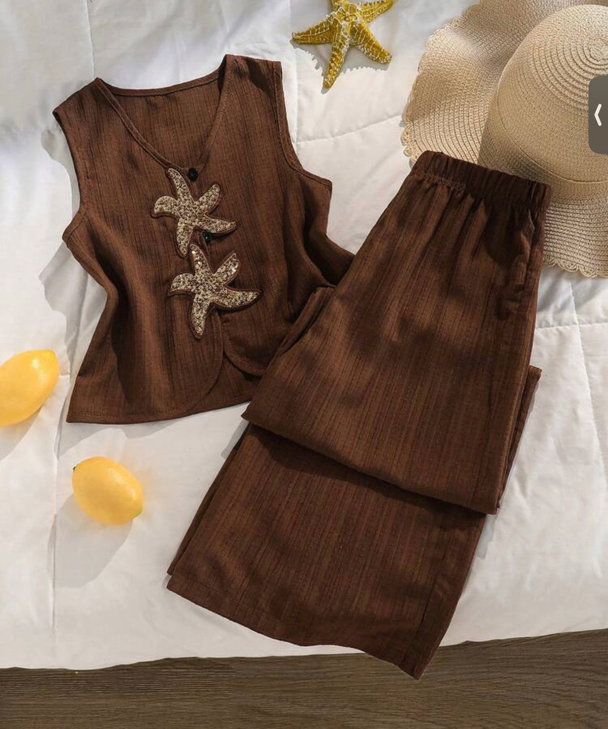 2pcs/Set V-Neck Vest Paired With Wide-Leg Pants